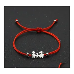 Charm Armbänder Lucky Red String Armband Geflochtene Einstellbare Edelstahl Für Familie Vater Mutter Sohn Schmuck Kind Geschenk Drop Lieferung Otfvj