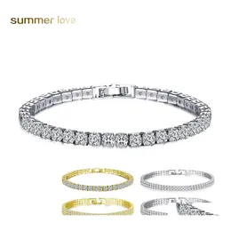 Bracelets de charme Cubic Zircon CZ Bracelete de t￪nis de cluster 18k Branco/ouro amarelo J￳ias femininas de moda espumante para festas Wedd oto0z