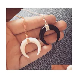 Pendant Necklaces Liduo Fashion Ivory Bone White Black Color Moon For Women Crescent Double Horn Chokers Jewelry Drop Delivery Pendan Dhfwb