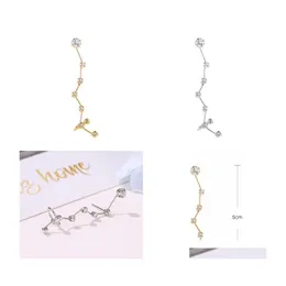 Stud Single Ears Hook Big Dipper Ear Studs Diamond Inlay Earing Simplicity Cold Wind Temperament Women Plated Gold Sier Color Jewelr Dhoyb