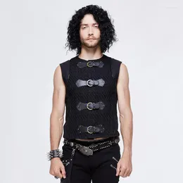 Men's T Shirts Steampunk Mens T-Shirt Leather Patchwork Vests Sleeveless WaistCoats Gothic Party