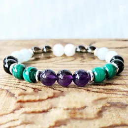 Strand MG0367 Natural 8 Mm Malachite Moonstone Bracelet Grand Gem Stone Energy Smokey Quarz A Methyst