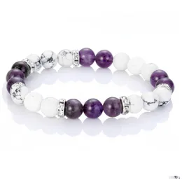 Perlenstränge Natürliches Amethyst-Perlenarmband Lavastein Distanz für Freunde Heilung Nce Männer Frauen Drop Lieferung Schmuck Armbänder Otjov