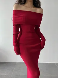 Lässige Kleider TVVOVVIN Slash Neck Tight Long Skinny Hip Langarm Maxi Long Sweater Dress Red Korean Fashion Tops DL7K 230202