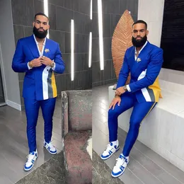 Erkekler Düğün Smokin Kraliyet Blue Double Bravatalı Pantolon Setleri Kıyafetler İş Resmi Giyim Ceket Eşleştirme Setleri 2 Parça