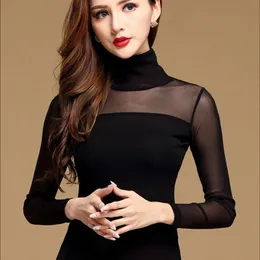 Kadınlar bluz gömlekleri üst kısımlar kadın bluz gömlek siyah beyaz seksi uzun gündelik uzun kollu dantel blusas gömlek elastik üstler ve bluzlar kadın 230202