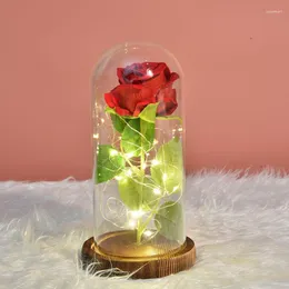 Decorative Flowers Eternal Rose Glass Artificial Flower Led Light Decoration Wedding Valentines Day Father Mother Gift For Woman Red