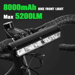 sアップグレード自転車フロント5200Lumenバイクライト8000​​MAH防水懐中電灯USB充電MTBロードサイクリングランプアクセサリー0202