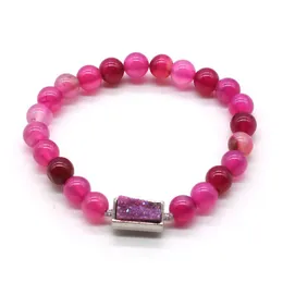 Bracciale con perline in pietra naturale con ciondolo Rec Druzy placcato argento Braccialetti con pietre preziose curative elasticizzate Desiderio d'amore per le donne Dhvmf