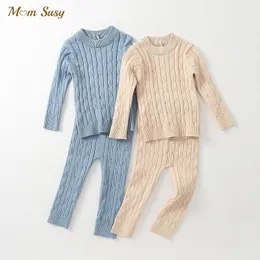 Set di abbigliamento nati set di vestiti a maglia da ragazzo a maglia 2 pezzi 2 pezzi di cotone per bambini in camicia da maglieria