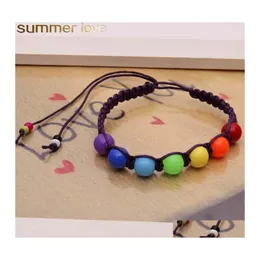 Fili di perline Semplice dolce carino Colorf Bracciale con perline regolabile in cristallo intrecciato con pendente color caramella Bracciali intrecciati per le donne Gi Ot8Nj