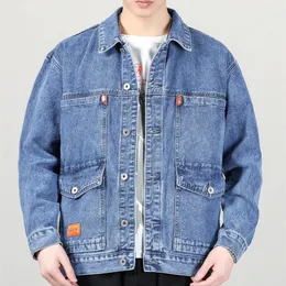 Men's Jackets 2023 YIHANKE Denim Jacket Autumn Lapel Pilot Coat Multipocket Loose Wearresistant Solid Color Plus Size 230202