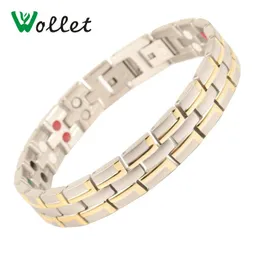 Braccialetti a maglie Catena Wollet Gioielli 5 in 1 Bracciale magnetico in acciaio inossidabile 316L Bracciale per donna Uomo Assistenza sanitaria Energia curativa Colore oro