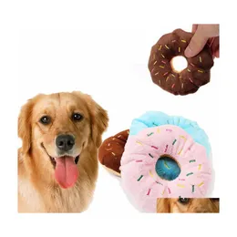 Dog Toys Chews Soft Donuts Plush Pet For Dogs Chew Toy Cute Puppy Squeaker Sound Funny Small Medium Interactive Drop Delivery Home Dholm