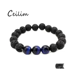 Fios de mi￧angas de mi￧angas de lava preto de 10 mm Bracelets de pedra Chakra Cura NCE YOGA BRACELETE