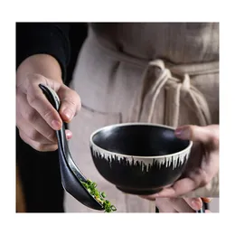 Ciotole in ceramica stile giapponese Highfoot Noodle Bowl 7 pollici Famiglia sottosmalto Colore Stoviglie Piatto retrò Riso Consegna a domicilio Garde Dhqzl