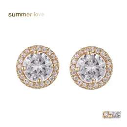 Stud Fashion Crystal ￶rh￤ngen CZ Zircon Romantic Round Gold Sier Colors Earring For Elegant Girls Women Drop Delivery Jewelry Otug4