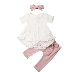 مجموعات الملابس Citgeett Summer 3pcs المولودة طفلة طفلة ملابس بيضاء أعلى Tshirt فستان Bowknote بنطلون مجموعة 230202