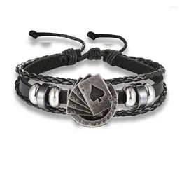 Charm armband poker armband pärla manlig flerskikt läder män flätat rep wrap bangles pulseira maskulina smycken pulsera