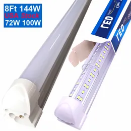 LED Shop Light Tube Fixture 8FT 100W 144W 6500K Daylight White 8Foot T8 Integrated Lights Plug in Warehouse Garage Lighting V Shape Linkable with On/Off Switchs oemled