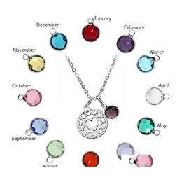Pendant Necklaces Selling Love Heart Necklace Stainless Steel Charm Colorf 12 Birthstone For Women Crystal Jewelery Mothers Day Drop Otqo1