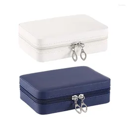 Jewelry Pouches Bags Box With Mirror Waterproof PU Leather Portable Double Zipper Holder For Ear Studs Travel Accessories Women GirlsJewelry