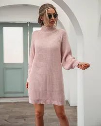 Sukienki swobodne moda stała kolorowa sukienka kaual dla kobiet z rękawów z lumią jesień zima biuro dama turtlerek żeński sweter