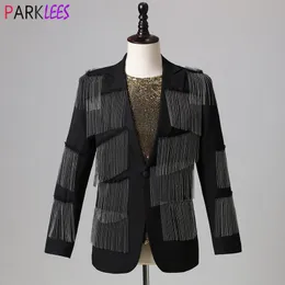 Men's Suits Blazers Stylish Tassel Design Blazer Jacket Men Spring Slim Fit One Button Stage Blazers Mens Club Party Singer Costume Homme 230202