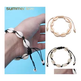 Charme Armbänder Mode Natürliche Muscheln Für Frauen Strand Schmuck Handgemachte Schwarz Weiß Wachs Seil Armband Armreifen Geschenk Drop Lieferung Otuxa