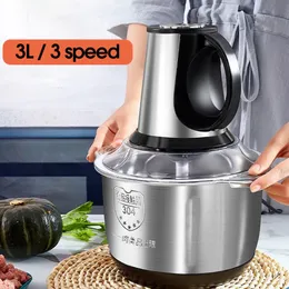 Köttkvarnar AnyUfa 3 Hastigheter 22000 rpm 3L Elektriskt kvarn Kök Köksoper Rostfritt stål Mincer Food Processor Vitlökskross Slicer 230201