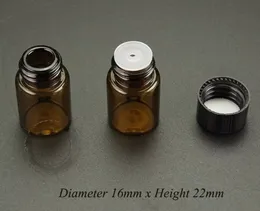 Klassisk bärnsten i bärnsten Glass Droper Bottle 1 ml tomt Protoble Prov Vial Refillable Essential Oil Jar Black Cap 100st/Lot