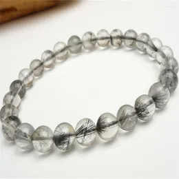 Strand 7mm äkta naturlig grå nålhår rutilerad kvarts kristallpärlor stretch charm armband femme bara en