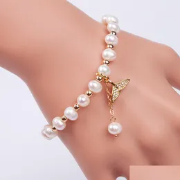 Braccialetto di perle d'acqua dolce naturale con perline Braccialetto di fascino con coda di sirena di moda Desiderio d'amore per gioielli da donna Regali per feste Goccia Deliv Dhy7C