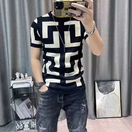 Men's T-Shirts Summer Short Sleeve Knitting T-Shirt Men Slim Streetwear Color Contrast T Shirt Men Tee Shirt Homme Social Club Outfits Tshirt G230202