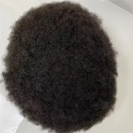 Brazylijskie dziewicze ludzkie włosy zamiennik 4 mm root Afro Kinky Curl Pełna koronkowa peruka dla czarnych mężczyzn