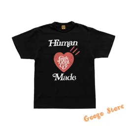 T-shirt maschile in stile estivo Sbreable Slub Cotton Human Made Girls Don't Cry Harajuku T-Shirt Men Women 1 1 Casual Heart Print Top Tee G230202