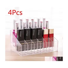 Organizzazione di immagazzinaggio del bagno 4Pcs Griglia Acrilico Trasparente Organizzatore di trucco Scatola Rossetto Trapano per unghie Smalto per gioielli cosmetici Holde Dhfnt