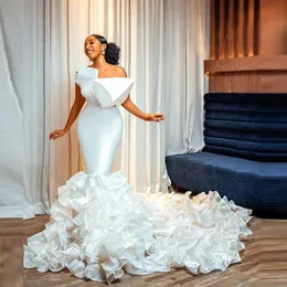 2023 African Plus Size Wedding Dresses Ruffles Mermaid Wedding Dress Satin And organza Bridal Gowns Dubai Arabic Vestido225G