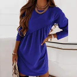 Casual Kleider Mode Oansatz Gesmokt Büro Damen Kleid Lange Ärmel Einfarbig Pendeln Elegante Frauen Einfache Mini Vestidos