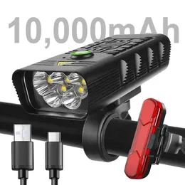 Işıklar 2021 Bisiklet Işık Yağmur Geçirmez 10000mAH El Feneri USB Şarj Edilebilir LED 3000 Lümen Mtb Yol Ön Lamba Bisiklet Aksesuarları 0202