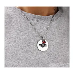 Anhänger Halsketten Mode Vegane Halskette mit Kristall für Frauen Männer Edelstahl Runde Vegetarisches Symbol Lifestyle Schmuck Drop D Otrte