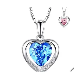 Pendant Necklaces Sier Love Heart Shaped Blue Crystal Chic Eternal Necklace Beautif Jewelry Accessories Womens Style Drop Delivery Pe Dhvz4