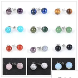 Stud 8Mm 10Mm Natural Stone Stainless Steel White Green Turquoise Opal Pink Amethyst Crystal Stones Druzy Studs Earrings Jew Dhgarden Dhmhc