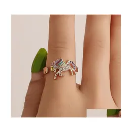 Anelli a fascia Gioielli di moda Cartone animato Anello carino Pony colorato Apertura con diamanti Consegna a goccia regolabile Dhpnz