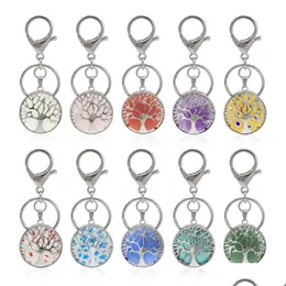 Ключевые кольца Gemstone Keychain Crystal Quartz Stone King Sier Lated Lealing Point Женщины ювелирные украшения Drod