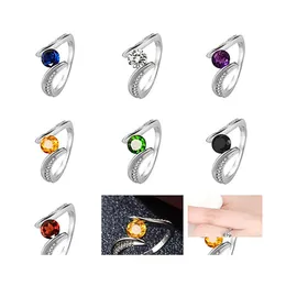 Solitaire Ring Simple Fashion Set Gem Topaz Red Purple Blue Edge Birthstone Wedding Valentines Day Drop Delivery Jewelry Dhjyo
