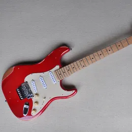 6 dizeler Red Relic Elektrikli Gitar Ters Headstock Floyd Rose Maple Kıvrılığı Özelleştirilebilir