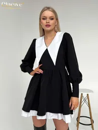 Casual Kleider Clacive Mode Puppe Kragen Schwarz Für Frauen Laterne Hülse Büro Mini Damen Elegante Patchwork 230202