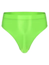 Underbyxor Mens Glossy thong trosor Hög midja Solid Color Briefs Elastic midjeband Underkläder Simbotten Badkläder