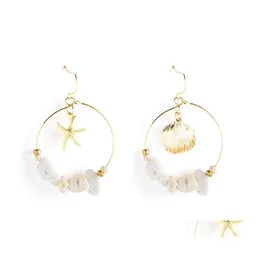 Hoop Huggie Fashion Starfhish Dangle ￶rh￤ngen Guldlegering Sea Shell Charm smycken f￶r kvinnor Round Circle med stenp￤rlor Summer Dr Otake